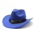 Détail du chapeau de cowboy en feutre bleu roi avec étoiles argentées sur bande en cuir - M (56-58cm) / Bleu