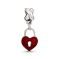 Macro shot of silver heart lock charm with red enamel and keyhole for charm bracelets - 27-Cross Knot Heart Lock