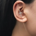 Golden arc crawler earring with zirconia stars and studs worn on the earlobe - Four-Pointed Star Style (DZ-707)