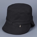 Minimalist black cotton bucket hat with decorative band and metal buckle for women - M (56-58cm) / Black