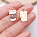 Handheld coffee cup enamel charm with gold trim and white finish for DIY jewelry - Mini Coffee Cup