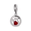 Detail of silver alloy charm with red enamel heart, zircon accents and Love engraving - 38-Love Round Heart