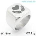 Silver stainless steel signet ring with hand-heart engraving, 19mm width and 21g weight - US 6 / Hands Holding Heart Pattern Style (KR111369-Z) / Silver