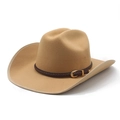 Chapeau de cowboy classique en feutre de laine marron clair avec bandeau en cuir tressé - M(56-58cm) / Camel