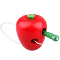 Wooden red apple and green caterpillar threading toy for children's motor skill development - Worm Eating Apple (Thread Toy)