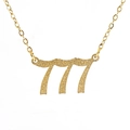 Golden titanium steel necklace featuring luck number 777 pendant with glittery sand finish - Number 777