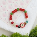 Handmade ceramic beaded bracelet featuring a red apple charm and colorful porcelain beads - Joy (1593-01)