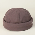 Detail of street style docker cap in dark brown textured cotton with rolled brim edge - Gray