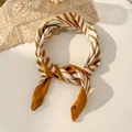 Elegant mustard yellow and beige geometric striped silk scarf for neck or bag - Yellow