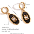 Vintage style 18K gold plated stainless steel hollow hoop earrings with black enamel - Oval Twisted Enamel Zirconia Hoop Earrings - Gold Black