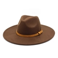 Brown wide brim fedora hat with crocodile pattern leather band and metal buckle - M (56-58cm) / Coffee