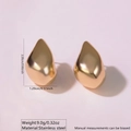 Polished gold stainless steel teardrop stud earrings with a glossy mirror finish - Irregular Mirror Teardrop (FYD6124)