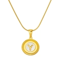 18K gold-plated snake chain necklace with round shell pendant featuring letter Y - Letter Y(S-P005-Y)