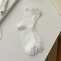 White cotton socks with lace trim and bow accent for a vintage cottagecore aesthetic - One Size / White Lace Trim