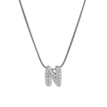 Silver letter N pendant necklace with paved crystals and elegant snake chain for women - Silver N / Silver