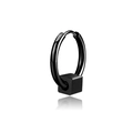 Minimalist black stainless steel hoop earring featuring a geometric cube pendant - Square Buckle Style / Black