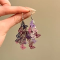Dettaglio degli orecchini a farfalla traforati con sfumature blu e viola eleganti - Stile Nappa a Farfalla / Sfumatura Rosa Viola