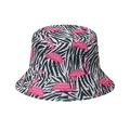 Canvas bucket hat with zebra stripes and pink flamingo print for summer sun protection - Zebra Flamingo (B)