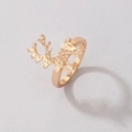 Detail of a golden elk open ring showing the hammered metal texture and festive design - Gold Reindeer Head