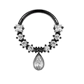 Black stainless steel nose ring with round white zircon and teardrop pendant charm - Black