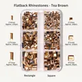 Brown flatback nail rhinestones set with mixed rectangle and square shapes in a 6-grid box - Mixed Shapes 6-Grid Approx 600pcs / Mirror Brown