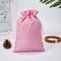 Pink linen drawstring gift pouch for jewelry packaging with minimalist aesthetic design - 7*9cm / Pink