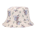Close-up of beige sun bucket hat with cute cartoon sloth and leaf pattern detailing - M (56-58cm) / Off White