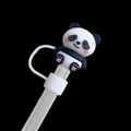 Cute panda shaped silicone straw topper with pink cheeks and paws on a black background - Panda / 10mm