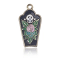 Pendentif cercueil gothique en émail avec crâne et rose rose pour bijoux DIY - Fleur de Crâne