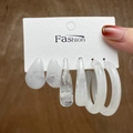 5-pair earring set featuring white marble acrylic teardrop and hoop styles on a card - 3-Pair Set - White Marble Texture