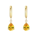 Golden titanium steel hoop earrings with pear-cut yellow zircon drop charms - Gold Golden Yellow Zircon