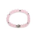Bracciale di perle di quarzo rosa con ciondolo a testa di Buddha argento su fondo bianco - 382 Quarzo Rosa Buddha