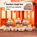 Cat crystal blind box set with natural stones and gold lucky charms on wooden stands - A102 Money Power Gift Cat (6 Items) / Full Set