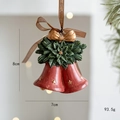 Vintage resin Christmas pendant with red bells, green leaves, and a golden bow accent - Retro Green Leaf Bell