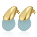 Fashionable waterdrop stud earrings featuring a golden metallic top and light blue resin - No.1 Teardrop Style (MS-840) / Blue