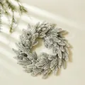 Nordischer 40cm Silber Weiß beflockter Weihnachtskranz mit verschneiten Kiefernnadeln - 40CM Verschneiter Beflockter Stil