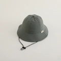 Close-up of dark green kids bucket hat featuring a textured fabric and adjustable chin strap - 50cm (1-3 Years) / Gray