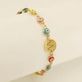 Evil eye gold bracelet with letter W pendant and colorful enamel beads for women - Letter W