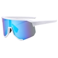 White sports sunglasses with blue mirrored lens, UV protection for outdoor activities - White Frame Blue Mirrored Lens