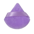 Soft purple triangular velvet powder puff with matching satin ribbon handle for makeup - Purple