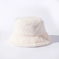 Plush white faux rabbit fur bucket hat with soft texture for winter warmth - Beige