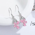 Pink zircon flower earrings in S925 sterling silver with a delicate floral drop design - Pink Diamond Butterfly Love Flower Earrings Led-100