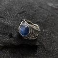 S925 sterling silver dragon ring featuring a large round blue gemstone in vintage style - Blue Round Gem Vintage Texture Style (J4356)