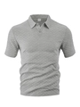 Close-up of grey short sleeve Polo shirt featuring herringbone texture knit fabric - Marl Grey