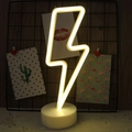 Lightning bolt neon lamp with warm yellow light and white circular base decoration - Warm White Lightning