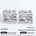 Silver stainless steel crumpled wave stud earrings with waterproof hypoallergenic properties - EH11661S Silver Wavy Texture