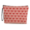 Borsa per cosmetici a quadretti rossi con stampa di ciliegie e cinturino nero - 17*25cm / Canapa fine / Quadretti Ciliegia Rossa