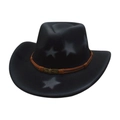 Schwarzer Cowboyhut mit grauen Sternmustern und braunem Flechtband mit Totenkopf-Emblem - Schwarz (Totenkopf Schnalle)