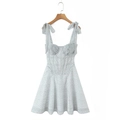 Süßes weißes Polka-Dot-Chiffonkleid mit Schleifen-Schultergurten und Cup-Korsett - S / Punkte