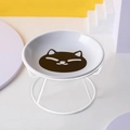 Erhöhter Keramik-Katzenapf mit weißem Metallständer und süßer Cartoon-Kätzchen-Illustration - Einzelnes Blinzelnde Katze Schüssel Mit Ständer / Weiß